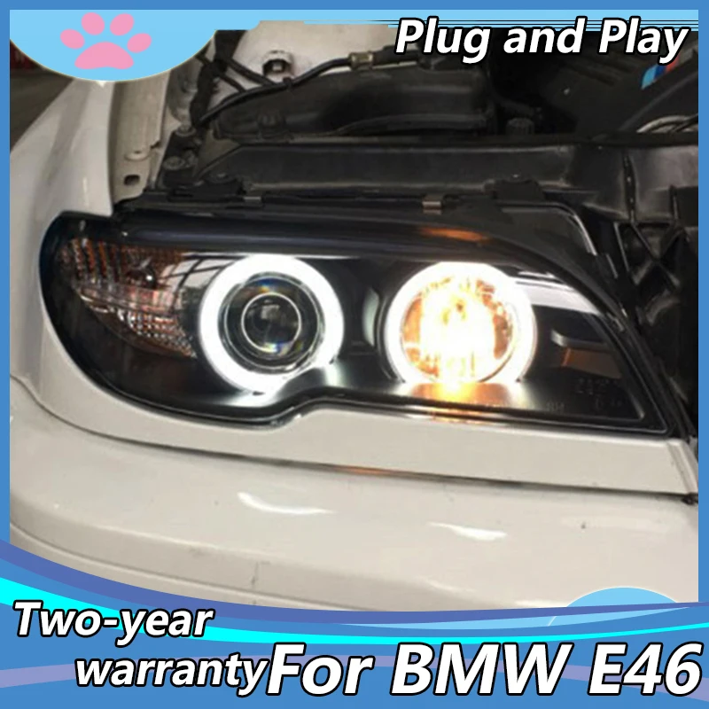 

For BMW E46 Headlights 2 door style 2003-2005 Headlight For BMW 316/318/320/325/328i Double Angle Eyes HID High Low Beam Lens H7