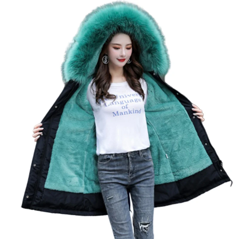 

New Winter Jacket Coat Women Large Fur Collar Hooded Down Cotton Jacket Plus Size Female Thicken Warm Parkas Outerwear 6XL F1114