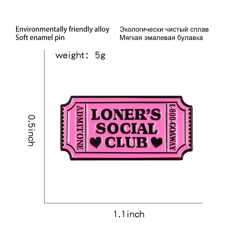 Loner's Club adlide эмалированная булавка для одного билета розовый цвет разрешение