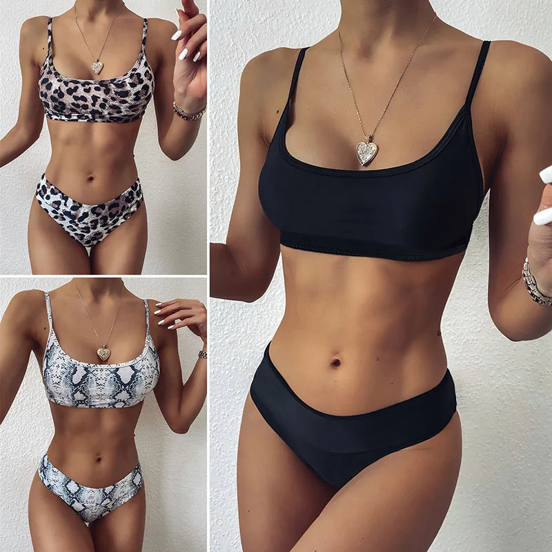 

2020 Leopard Print Two Piece Swimsuit Women's High Waist Bikini Swimwear Bathing Suit Swimming Suit For Women Brazilian Bikinis