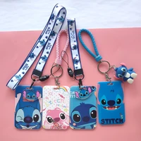 stitch mickey mouse card cover disney fashion pvc student campus card minnie hanging neck bag for boys girls id card holder