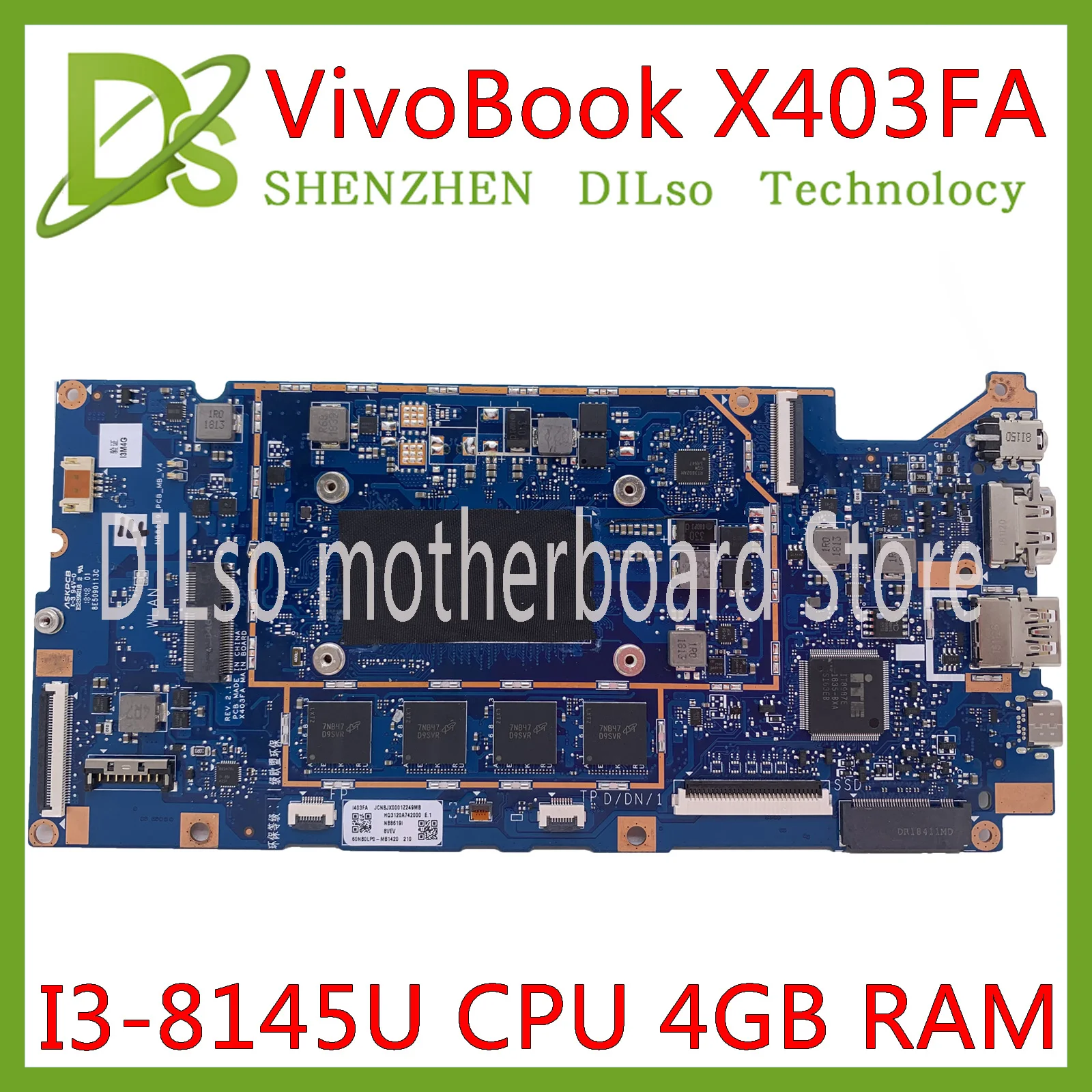 

KEFU X403FA Motherboard For ASUS VivoBook X403FA L403FA L403FAC Laptop Motherboard i3-8145U CPU 4GB RAM original 100% Test