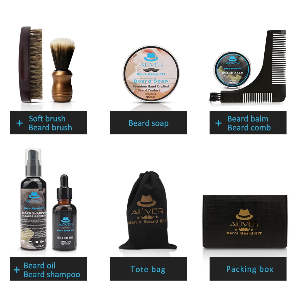 

9pcs/set Men Beard Kit Beard Bib Aprons Balm Beard Oil Comb Moisturizing Wax Styling Tool Scissors Beard Care Set