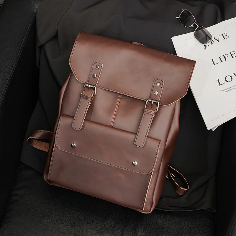

Womans Backpack 2021 New Fashion Male Plecak Casual Rucksack Damen Vintage Crazy Horse Leather Book Bag Travel Bagpacks For Men