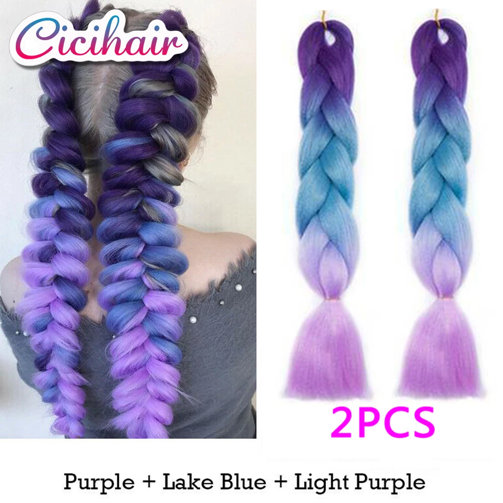 

CICIHAIR Jumbo Braid Synthetic Braiding Hair Ombre Jumbo Hair Extension For Women DIY Hair Braids Pink Purple Yellow Gray 24Inch