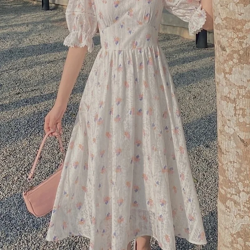 

Summer Print Floral Dress Women Elegant Sweet Chic Kawaii Dress Female high waist French Sweet Party Beach Outdoor Dress 2021