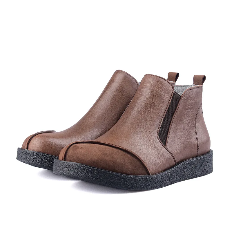 

British Style Retro Flat With Women Boots Ankle Martin Boots Round Toe Casual Female Shoes Soft Leather Black Coffee