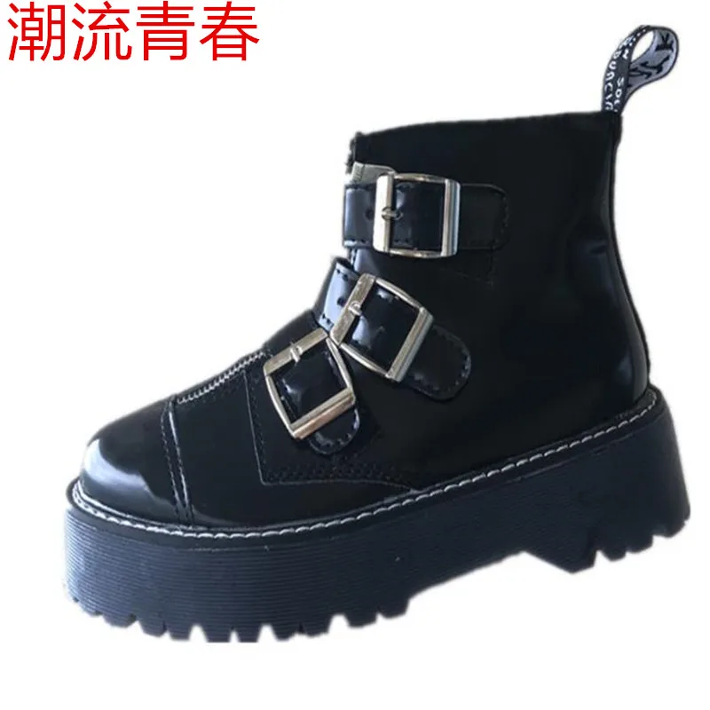 Женские ботильоны в британском стиле ботинки до щиколотки панк на платформе и