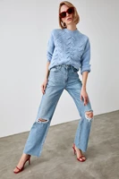 trendyol ripped detailed high bel wide leg jeans twoaw21je0539