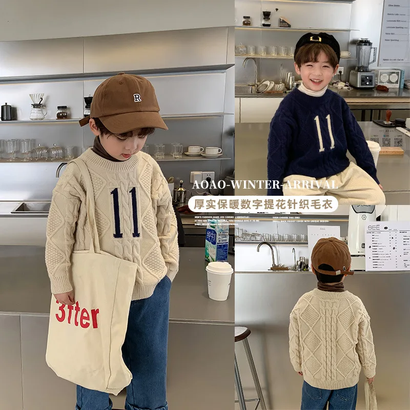 

Boys' winter clothes thick letters sweater children's Korean pullover jacket jacquard knit winter sweater toddler sweater