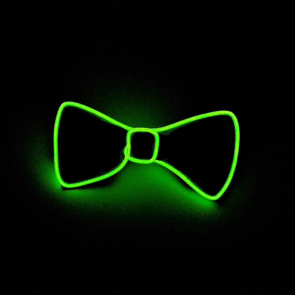Fluorescent Green New 10 Color Choice Flashing Light Up LED Neon Bow Tie Lemon Green glow EL wire BowTie For Evening Party Decor - Цвет: Fluorescent Green