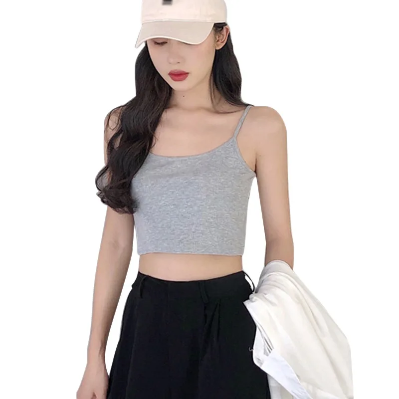 

Korean Solid Color All-Match Tanks Crop Top Summer Short Cropped Sling Simple Vests One Size Vetements Femme Hot Sale