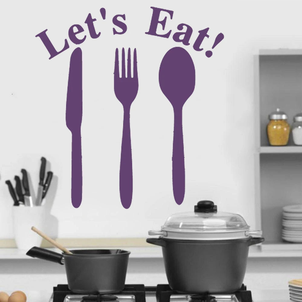 

Let's Eat Quotes Vinyl Wall Sticker Poster For Kitchen Decoration Decals Murals Home Restaurant tableware Decor Wallpaper HQ1120
