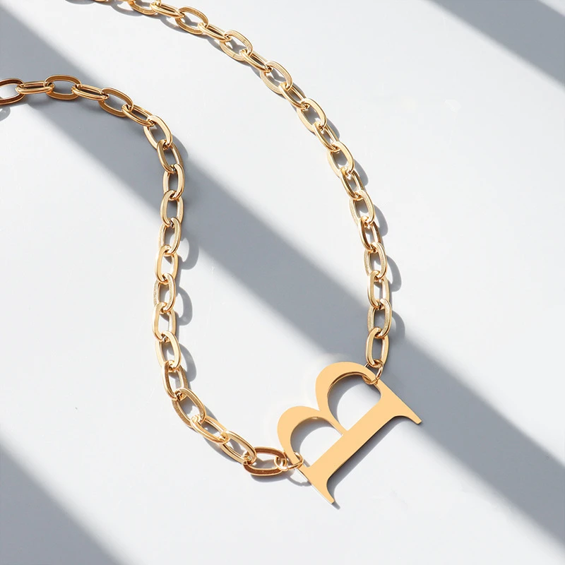 

TOSOKO Stainless Steel Jewelry Sweater Chain Hip Hop Gold Colour Women's Geometric Letter B Necklace Female Link Chain BSP857