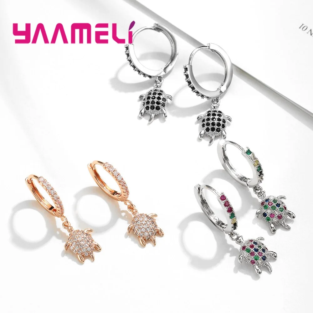 

Tortoise Drop Earrings Rose Gold Silver Filled Full Cubic Zirconia Inlay Paved Leverback Pendientes Lady Fashion Jewelry