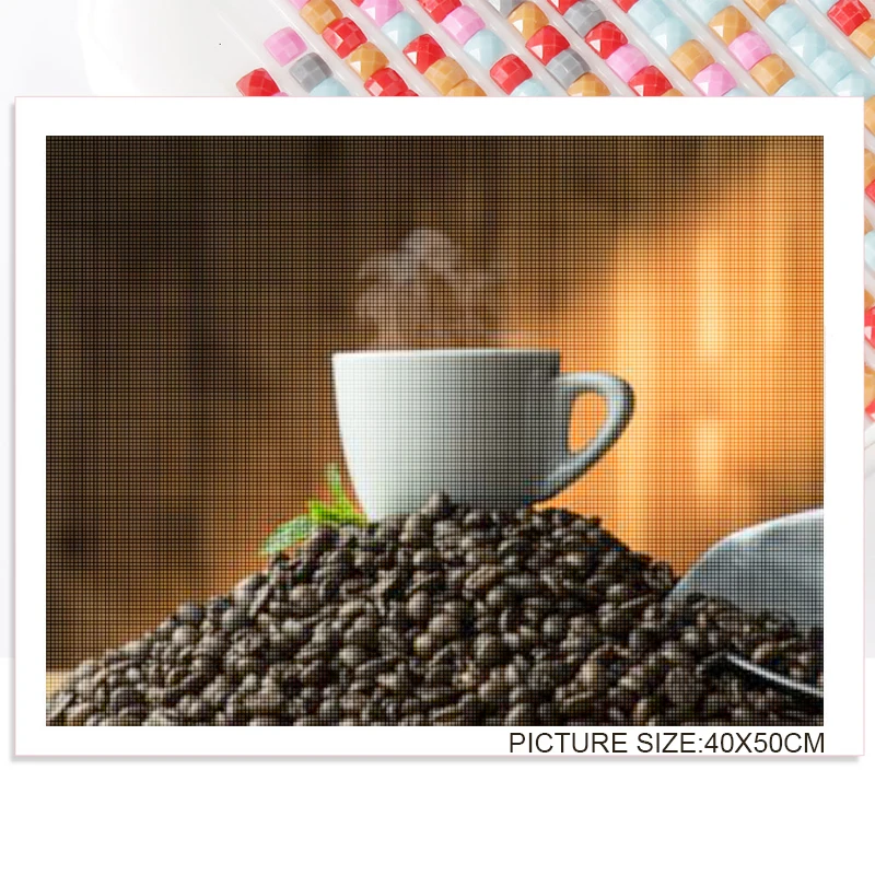 

Cross Stitch Coffee Juice Diamond Painting Handmade Wall Art 5D Diy Embroidery Square Round Diamond Kitchen Restaurant Decor