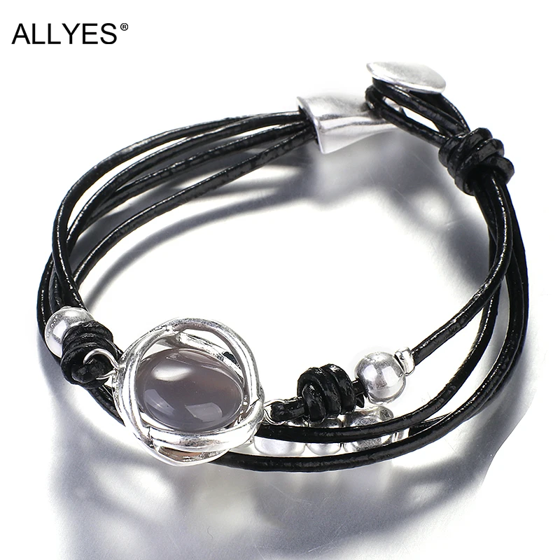 Богемный Браслет ALLYES для женщин матовый черный браслет с пряжкой женские