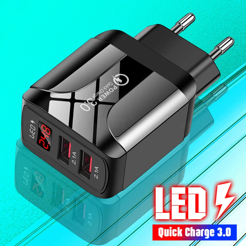 

Quick Charge 3.0 USB Charger for iPhone 12 Pro Max Xiaomi Samsung Huawei 5V 3A Digital Display Fast Charging Wall Phone Charger