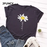 jfuncy plus size 100 cotton summer tshirt creative daisies printed women t shirt short sleeve woman tee tops female t shirt