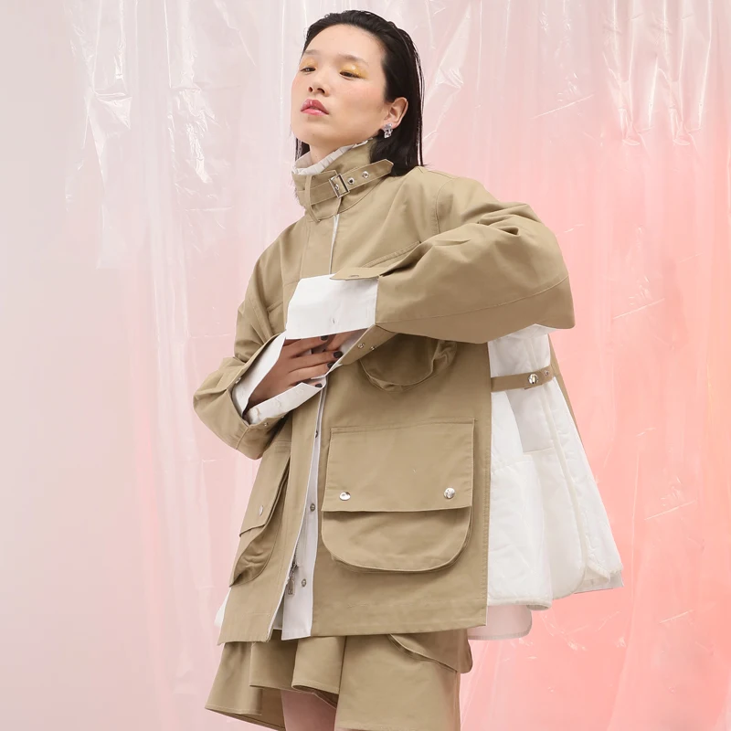 IRINAL06 2019 FW коллекция негабаритных лоскутное стиль сафари женский плащ|Женские