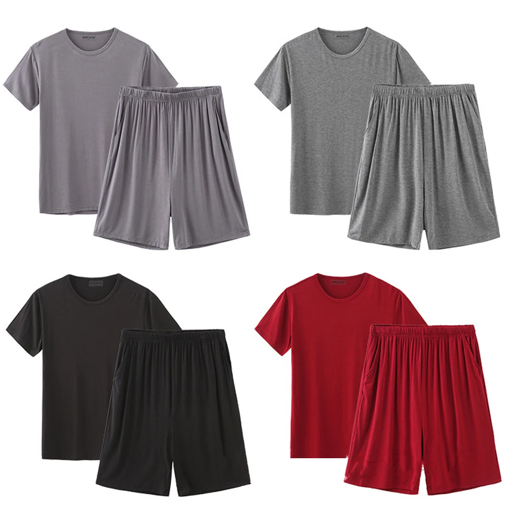 

Plus Size Modal Pajamas Set Casual Men Summer Two-piece suit Shorts Short-sleeved Sleepwear Workout Clothes Homewear Lounge Wear