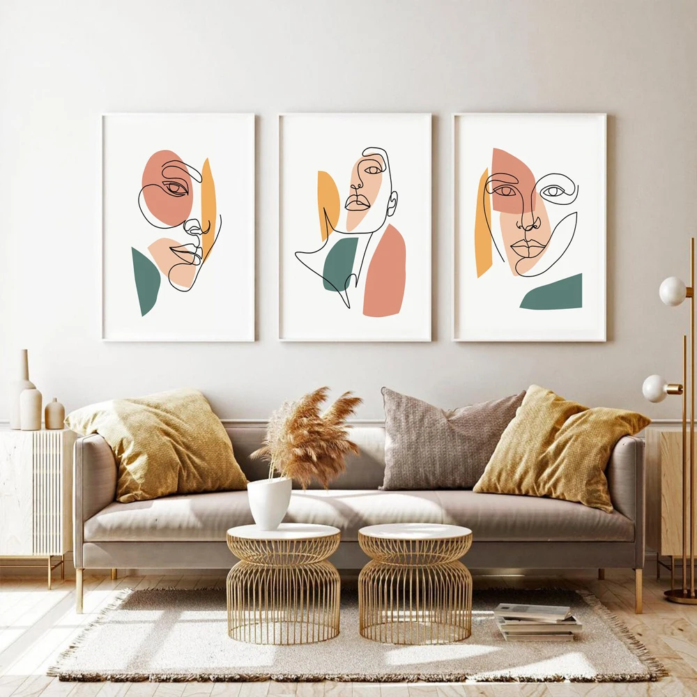 Абстрактная Женская линия для печати горчичная Терракотовая стена картина