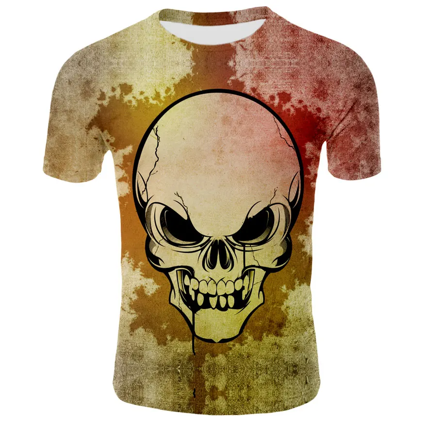 

2021 Summer 3D Printing Skull Men's T-shirt Casual Men's and Women's Streetwear Fashion Hip-hop Fitness Sweatshirt Loose Top
