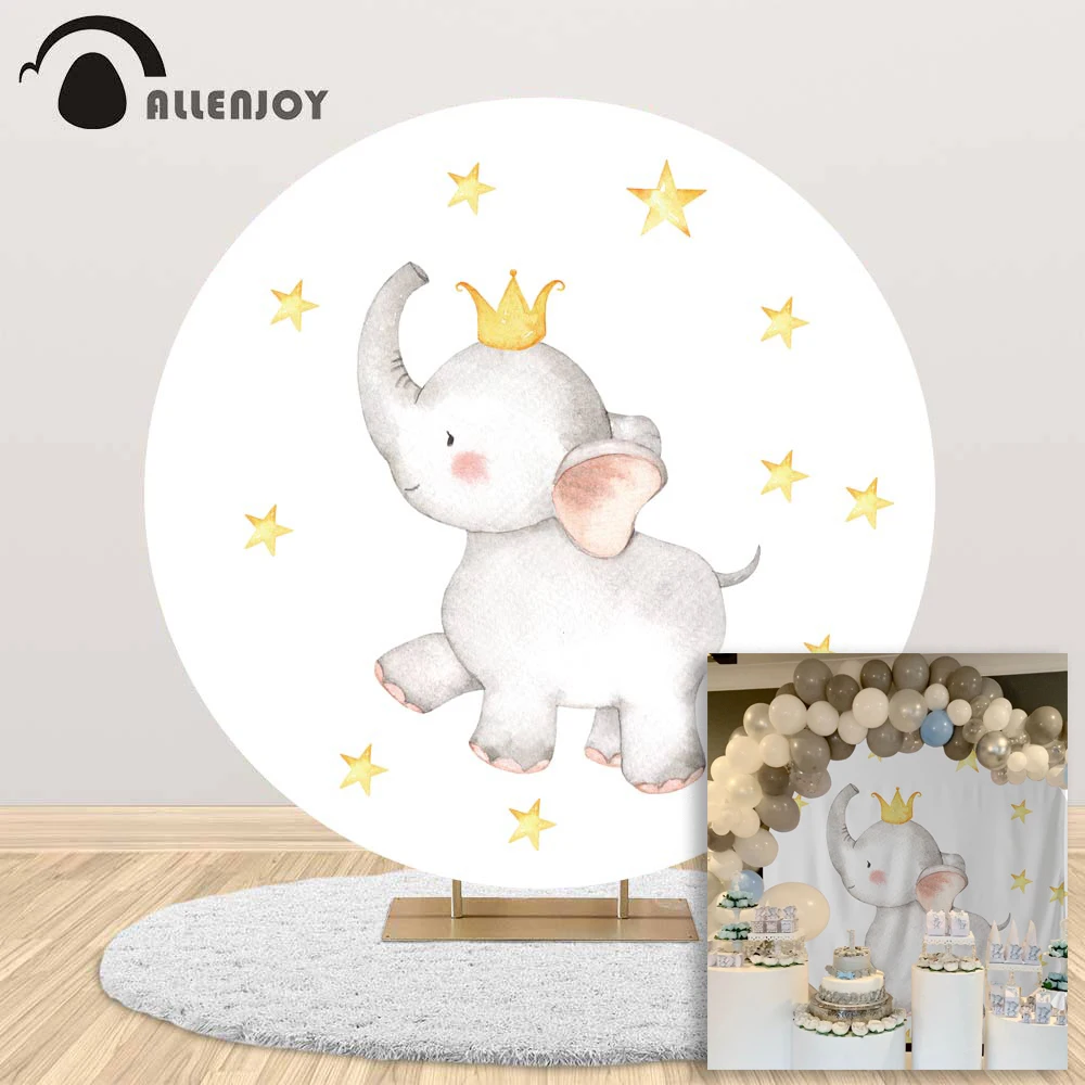Фон Allenjoy со слоном короной и звездами для вечеринки в честь Дня рождения ребенка