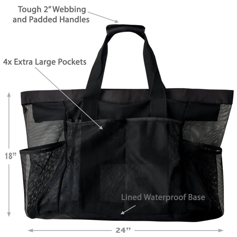 

8 Pockets Summer Large Beach Bag Mesh Durable High Capacity Shopping Bag Toys Waterproof Underwear Pocket Beach Tote Bag
