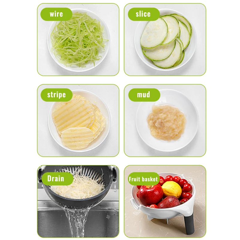 Magic Multifunctional Rotate Vegetable Cutter With Drain Basket Kitchen Veggie Fruit Shredder Grater Slicer | Дом и сад