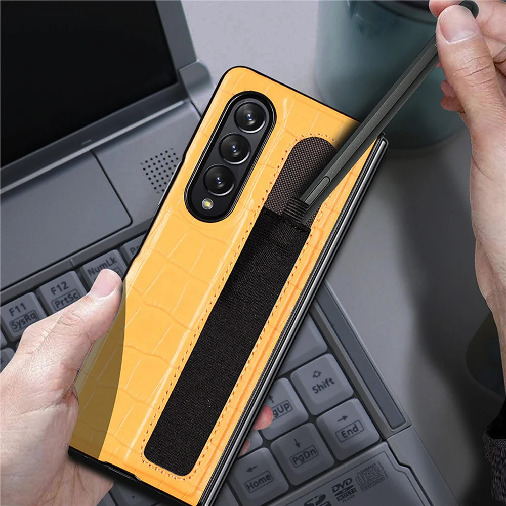 

Smart w/ Pen Slot Cover for Samsung Galaxy Z Fold 3 5G Bracket Plating PU Leather Case Shockproof Phone for Z Fold 3 5G Case