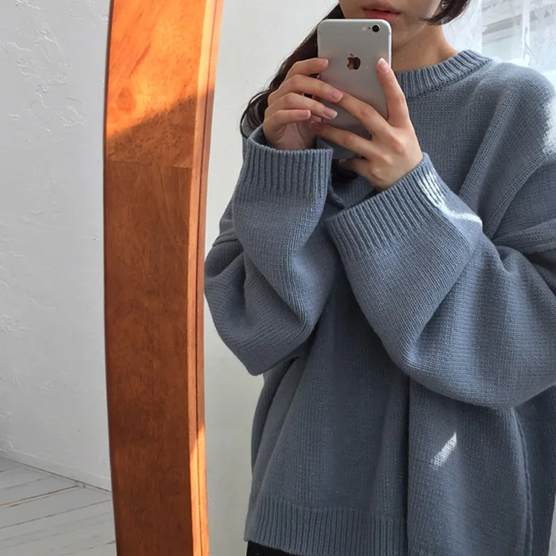 

Autumn Winter Women Thick Warm Sweaters Fashion Puff Sleeve Knitted Pullover Female Sexy O-Neck Casual Loose Knitwear