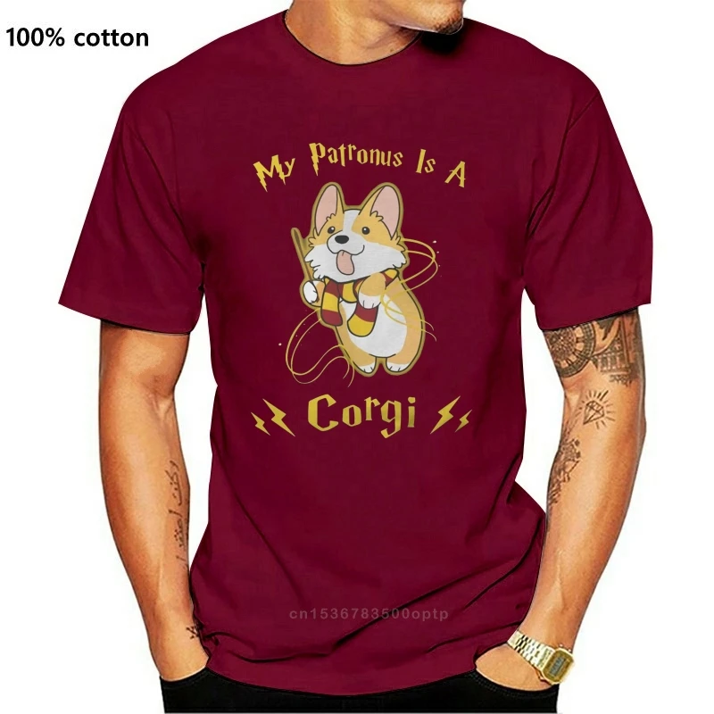 

100% Cotton Short Sleeve 2021 My Patronus Is A Corgi T Shirt Black Cotton Men