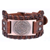 nordic vintage compass talisman viking bracelet punk leather adjustable wrist wrap bracelet for men boy biker jewelry