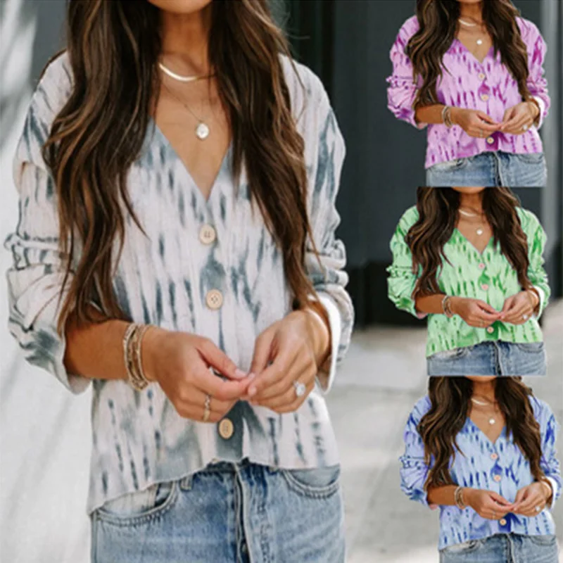 Женский трикотажный кардиган с принтом повседневный Свободный V образным