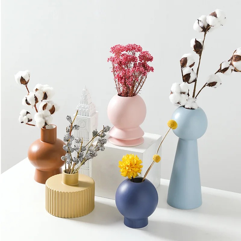 

Керамическая ваза Morandi в скандинавском стиле, Креативные украшения для гостиной комнаты, домашние цветочные композиции и сушеные цветы