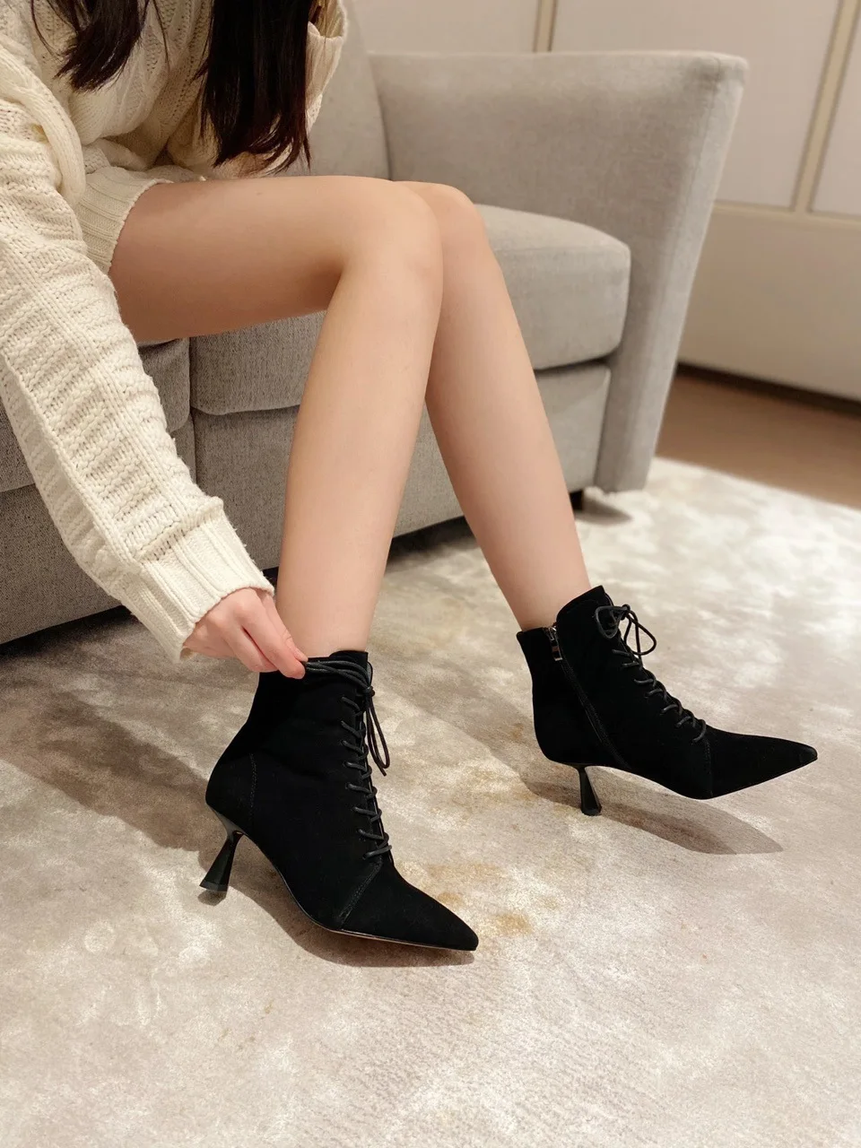 

New high-heeled women's shoes made of fabric