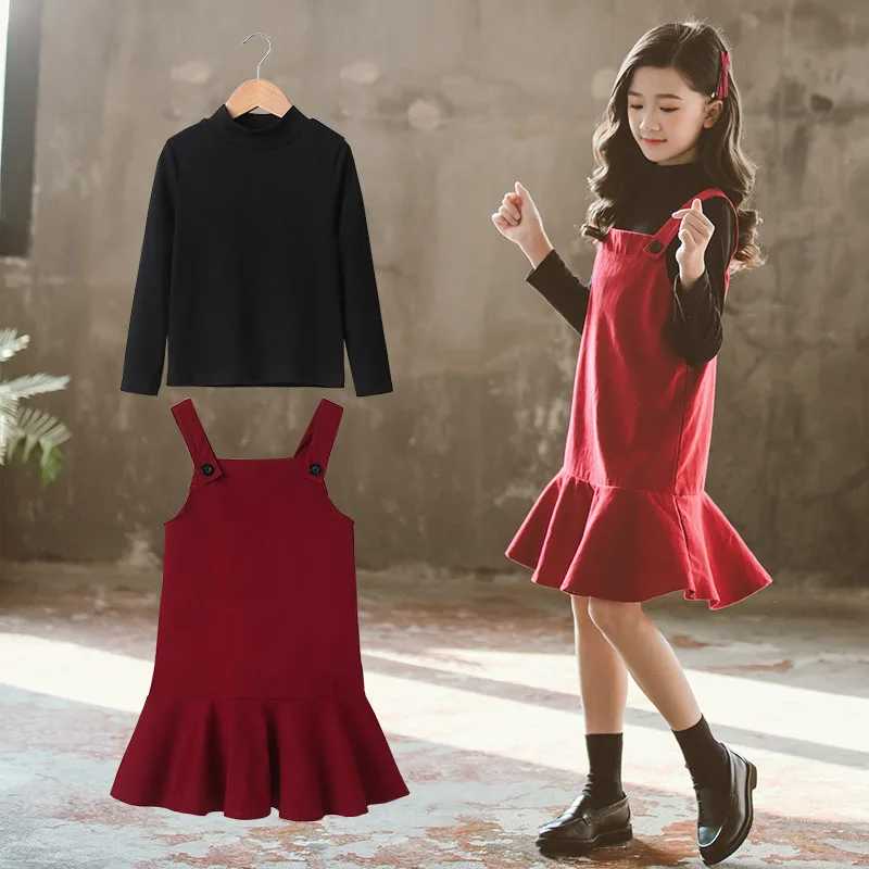 

Girls' Dresses Spring And Autumn Clothes New Style, Big Children's Suit Suspenders Skirt Two-Piece Suit