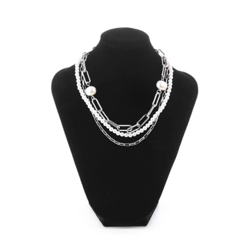 

Retro fashion multi-layer pearl ladies geometric pendant necklace ladies golden metal new jewelry gift