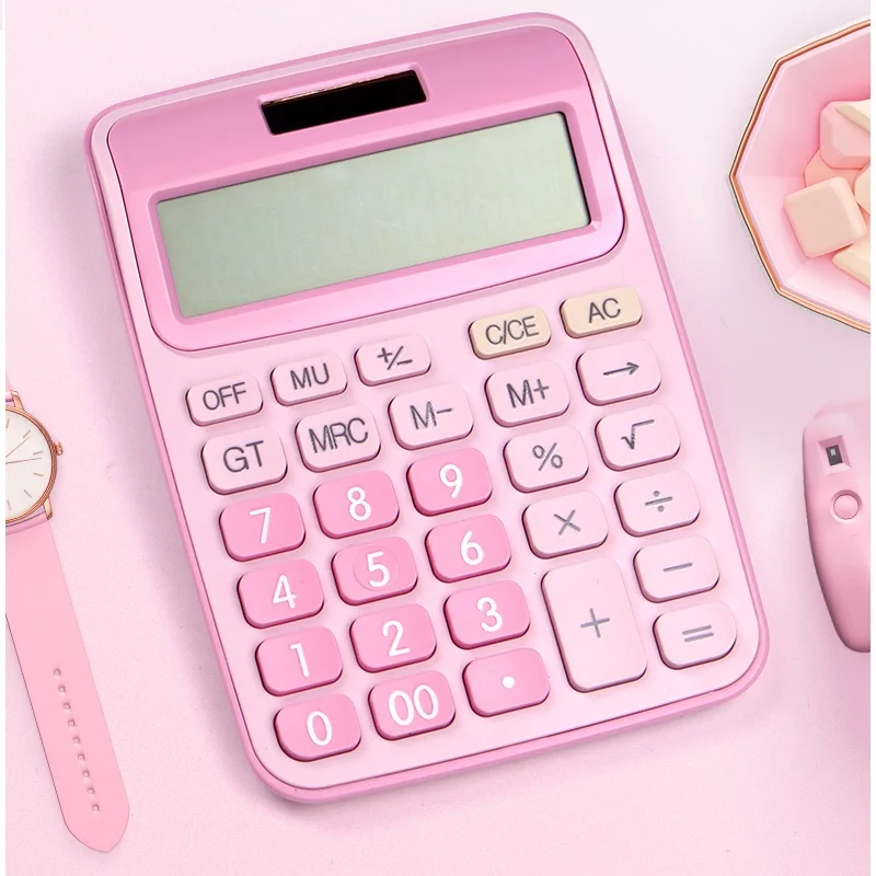 

Настольный калькулятор с 12 цифрами и большими кнопками, инструмент для счета финансов, розовый, синий, черный, большой аккумулятор с большим...