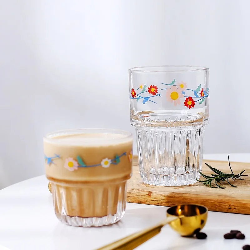 

Daisy glass fresh ice coffee cup juice Cola milk tea cup can be superimposed