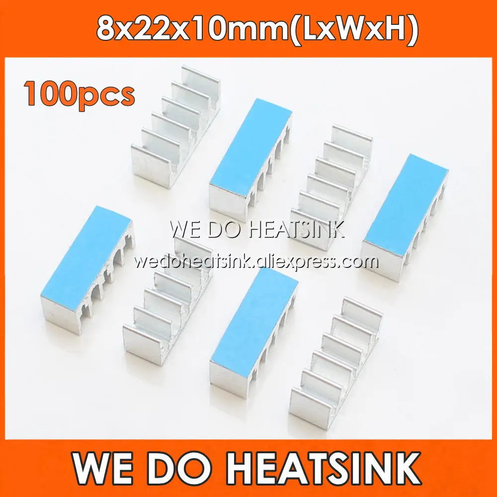 

WE DO HEATSINK 100pcs 8x22x10mm Silver Aluminum Heatsink IC Radiator With Thermally Conductive Adhesive Transfer Tape