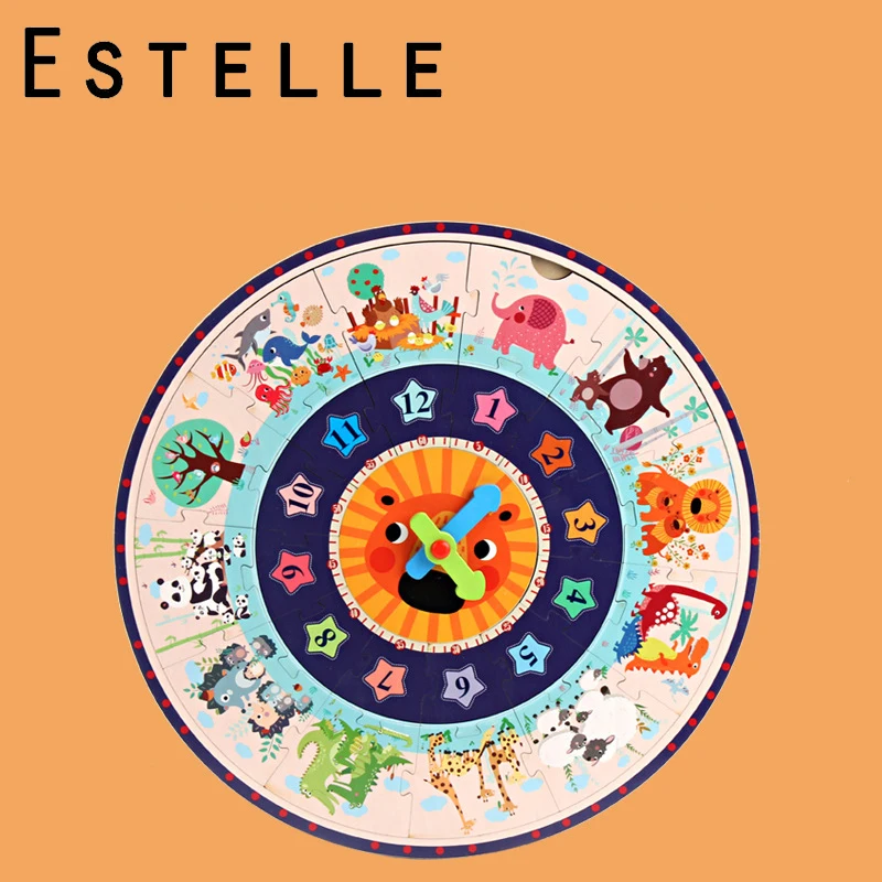 2 в 1 деревянный пазл Часы-пазл для детей Монтессори раннее образование время