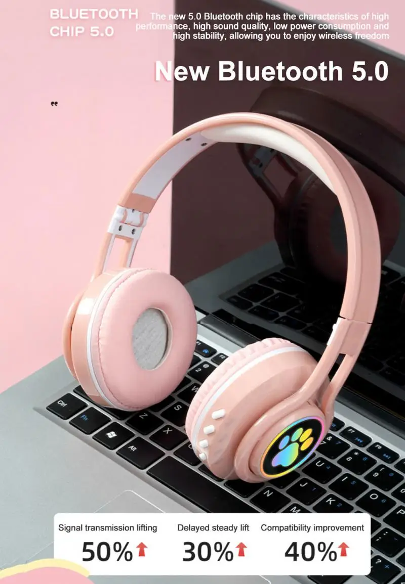 

HY 550G LED Cat Ear Noise Cancelling Headphones Wireless Cat Claw Luminous Gaming Headphones Low Power Consumption Girls Gifts