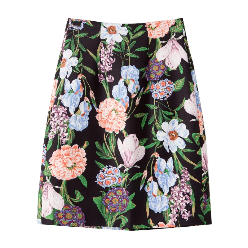 

Runway Designer Vintage Floral Printed Skirts Womens 2021 Summer Korean Fashion Elegant High Waist A-line Mini Skirt Female