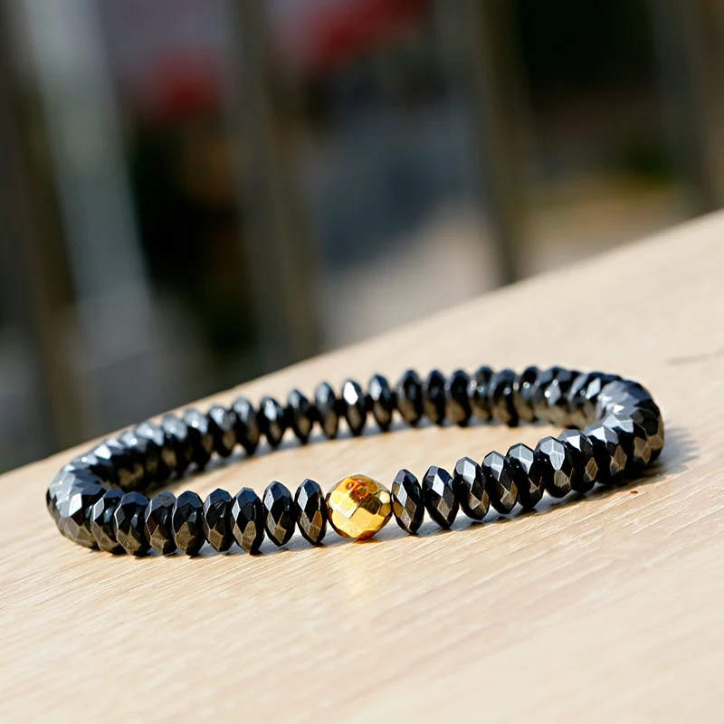 Fashion Men Gold Color Hematite Beaded Bracelets Ethnic Yoga Elastic Bracelet Charm Jewelry Bileklik Gift Drop Shipping | Украшения и