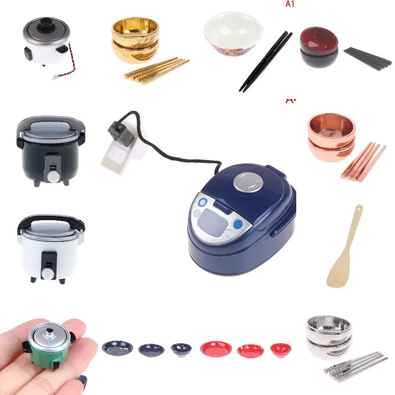 

New DIY Miniature Rice Cooker Appliances Spoon Bowl Chopsticks Tableware Kitchen Accessories For Dollhouse Accessories Toy