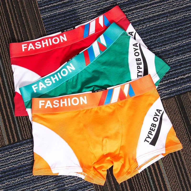 3Pcs/Lot Men's Underwear Boxer Pants Pure Cotton Young Students Low Waist Sexy Tight Breathable Boys' Boxer Shorts Head