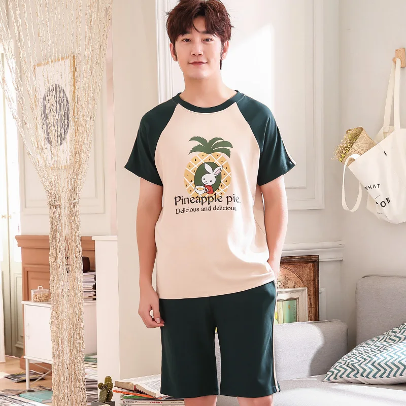 

Sleepwear Couple Matching Suits Summer Fashion Pajamas Set For Men At Home Soft Cute Cartoon Nightwear Green Cotton Loungewear