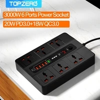 3000w 6 ac outlets power strip wiht 6 port usb charger fast charger power adapter qc 3 0 quick charge station for iphone12 11 x